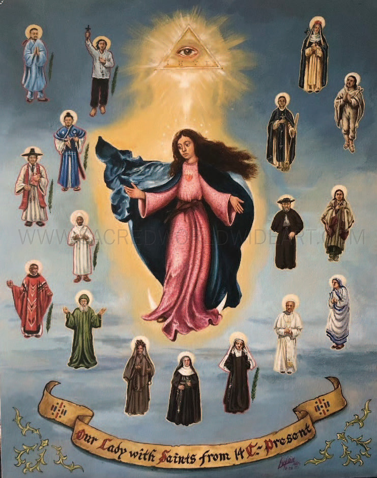 Our Lady with Saints from 14th Century - Present - Western Perspective. Commissioned from Rolando Lujan, USA 2023