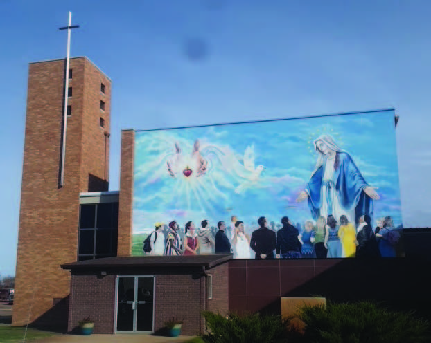 Dotun Popoola, Nigerian artist Blessed Mother Mural, Saint Mary’s Catholic Church, New England, North Dakota, USA