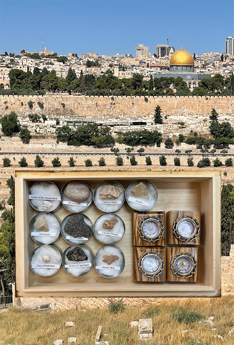 Parishioners of Saint Ambrose Catholic Church in Annandale, Virginia collected these stones from Holy Land sites, many of which correspond to locations pertaining to the Mysteries of the Rosary. (The Christians in the Holy Land are referred to as “living stones.")